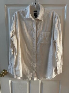 GAP Women's Cream with Gold stripes Button Down Shirt